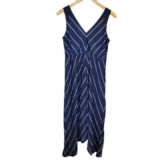 Motherhood Maternity Navy Blue White Stripe Asymmetrical Hem Maxi Dress M - Picture 2 of 4